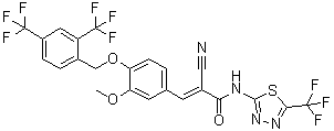 structure of CAS# 725247-18-7, 3-[4-[[2,4-Bis(trifluoromethyl)benzyl]oxy]-3-methoxyphenyl]-2-cyano-N-(5-trifluoromethyl-[1,3,4]thiadiazol-2-yl)acrylamide