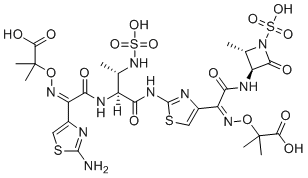 CAS # 730928-60-6, Aztreonam Impurity 7, 2-({(Z)-[1-(2-{[(2S,3S)-2-{[(2Z)-2-(2-Amino-1,3-thiazol-4-yl)-2-{[(2-carboxy-2-propanyl)oxy]imino}acetyl]amino}-3-(sulfoamino)butanoyl]amino}-1,3-thiazol-4-yl)-2-{[(2S,3S)-2-methyl-4-oxo-1-sulfo-3-aze tidinyl]amino}-2-oxoethylidene]amino}oxy)-2-methylpropanoic acid