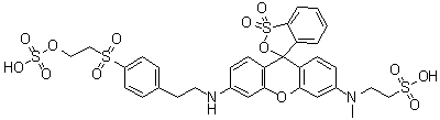 CAS # 73384-97-1, 2-[[1,1-Dioxido-6'-[[2-[4-[[2-(sulfooxy)ethyl]sulfonyl]phenyl]ethyl]amino]spiro[3H-2,1-benzoxathiole-3,9'-[9H]xanthen]-3'-yl]methylamino]ethanesulfonic acid