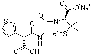CAS 登录号：74682-62-5, 替卡西林钠, (2S,5R,6R)-3,3-二甲基-6-[2-羧基-2-(2-噻吩基)乙酰氨基]-7-氧代-4-硫杂-1-氮杂双环[3.2.0]庚烷-2-羧酸单钠盐