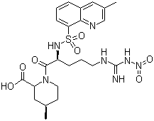 structure of CAS# 74874-10-5, (2R,4R)-1-[(2S)-5-[[Imino(nitroamino)methyl]amino]-2-[[(3-methyl-8-quinolinyl)sulfonyl]amino]-1-oxopentyl]-4-methyl-2-piperidinecarboxylic acid