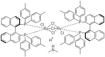 Dimethylammonium dichlorotri(mu-chloro)bis[(R)-(+)-2,2'-bis(di-p-tolylphosphino)-1,1'-binaphthyl]diruthenate(II) molecular structure (CAS 749935-02-2)