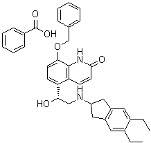 5-[(1R)-2-[(5,6-二乙基-2,3-二氢-1H-茚-2-基)氨基]-1-羟基乙基]-8-(苯基甲氧基)-2(1H)-喹啉酮单苯甲酸盐分子结构 (CAS 753498-24-7)