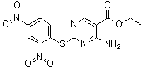 CAS # 75464-92-5, 4-Amino-2-[(2,4-dinitrophenyl)thio]-5-pyrimidinecarboxylic acid ethyl ester, NSC 317864