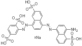CAS # 75627-27-9, 2-[[4-[(4-Amino-5-sulfo-1-naphthalenyl)azo]-7-sulfo-1-naphthalenyl]azo]-1,4-benzenedisulfonic acid sodium salt