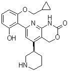 structure of CAS# 758683-21-5, 7-[2-(Cyclopropylmethoxy)-6-hydroxyphenyl]-1,4-dihydro-5-(3R)-3-piperidinyl-2H-pyrido[2,3-d][1,3]oxazin-2-one