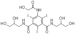 N,N'-Bis(2,3-dihydroxypropyl)-5-[(hydroxyacetyl)amino]-2,4,6-triiodo-1,3-benzenedicarboxamide molecular structure (CAS 77868-40-7)