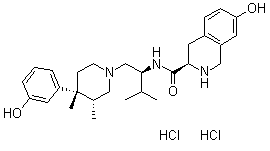 CAS # 785835-79-2, (3R)-1,2,3,4-Tetrahydro-7-hydroxy-N-[(1S)-1-[[(3R,4R)-4-(3-hydroxyphenyl)-3,4-dimethyl-1-piperidinyl]methyl]-2-methylpropyl]-3-isoquinolinecarboxamide hydrochloride, JDTic 2HCl