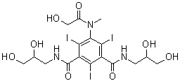 CAS # 78649-41-9, Iomeprol, N1,N3-Bis(2,3-dihydroxypropyl)-5-[(2-hydroxyacetyl)methylamino]-2,4,6-triiodo-1,3-benzenedicarboxamide, Imeron, Imeron 300, Iomeron, Iomeron 350