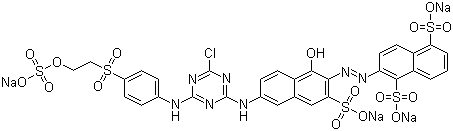 CAS # 79809-27-1, Reactive Orange 122, 2-[[6-[[4-Chloro-6-[[4-[[2-(sulfooxy)ethyl]sulfonyl]phenyl]amino]-1,3,5-triazin-2-yl]amino]-1-hydroxy-3-sulfo-2-naphthalenyl]azo]-1,5-naphthalenedisulfonic acid tetrasodium salt