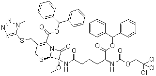 CAS # 80194-18-9, [6R-[6alpha,7alpha,7(R*)]]-7-[[6-(Diphenylmethoxy)-1,6-dioxo-5-[[(2,2,2-trichloroethoxy)carbonyl]amino]hexyl]amino]-7-methoxy-3-[[(1-methyl-1H-tetrazol-5-yl)thio]methyl]-8-oxo-5-thia-1-azabicyclo[4.2.0]oct-2-ene-2-carboxylic acid diphenylmethyl ester