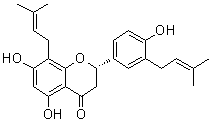 CAS # 80510-05-0, Lespedezaflavanone B, (2S)-2,3-Dihydro-5,7-dihydroxy-2-[4-hydroxy-3-(3-methyl-2-buten-1-yl)phenyl]-8-(3-methyl-2-buten-1-yl)-4H-1-benzopyran-4-one, Euchestraflavanone A, Euchrestaflavanone A