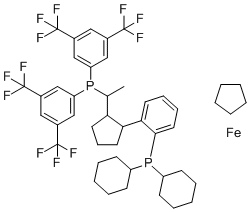 structure of CAS# 821009-34-1, (1S)-1-[(1R)-1-[bis[3,5-bis(trifluoromethyl)phenyl]phosphino]ethyl]-2-[2-(dicyclohexylphosphino)phenyl]-Ferrocene
