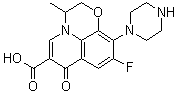 structure of CAS# 82419-52-1, 9-Fluoro-2,3-dihydro-3-methyl-7-oxo-10-(1-piperazinyl)-7H-pyrido[1,2,3-de]-1,4-benzoxazine-6-carboxylic acid