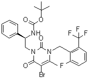 CAS # 830346-49-1, N-[(1R)-2-[5-Bromo-3-[[2-fluoro-6-(trifluoromethyl)phenyl]methyl]-3,6-dihydro-4-methyl-2,6-dioxo-1(2H)-pyrimidinyl]-1-phenylethyl]carbamic acid 1,1-dimethylethyl ester