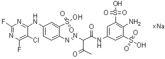 CAS 登录号：83399-90-0, 2-氨基-5-[[2-[[4-[(5-氯-2,6-二氟-4-嘧啶基)氨基]-2-磺基苯基]偶氮]-1,3-二氧代丁基]氨基]-1,3-苯二磺酸钠盐