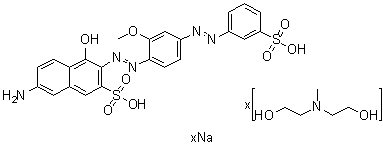 2,2'-(Methylimino)bisethanol 7-amino-4-hydroxy-3-[[2-methoxy-4-[(3-sulfophenyl)azo]phenyl]azo]-2-naphthalenesulfonate (salt) sodium salt molecular structure (CAS 83763-69-3)