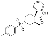 CAS # 83863-68-7, trans-(-)-3-Methyl-4-phenyl-1-(p-tolylsulphonyl)piperidine-4-carboxylic acid