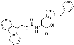structure of CAS# 84030-19-3, N-[(9H-Fluoren-9-ylmethoxy)carbonyl]-1-(phenylmethyl)-L-histidine