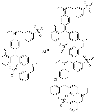 CAS 登录号：84473-91-6, N-[4-[(2-氯苯基)[4-[乙基[(3-磺基苯基)甲基]氨基]苯基]亚甲基]-2,5-环己二烯-1-亚基]-N-乙基-3-磺基苯甲铵内盐铝盐