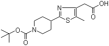 structure of CAS# 845885-88-3, [2-[1-(tert-Butoxycarbonyl)piperidin-4-yl]-5-methyl-1,3-thiazol-4-yl]acetic acid
