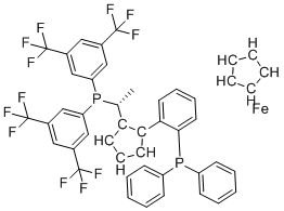 (1R)-1-[(1S)-1-[Bis[3,5-bis(trifluoromethyl)phenyl]phosphino]ethyl]-2-[2-(diphenylphosphino)phenyl]ferrocene molecular structure (CAS 849925-17-3)