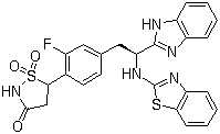 CAS 登录号：850321-90-3, 5-[4-[(2S)-2-(1H-苯并咪唑-2-基)-2-(2-苯并噻唑氨基)乙基]-2-氟苯基]-3-异噻唑烷酮 1,1-二氧化物