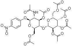 4-Nitrophenyl 2-(acetylamino)-2-deoxy-4-O-(2,3,4,6-tetra-O-acetyl-beta-D-galactopyranosyl)-beta-D-glucopyranoside 3,6-diacetate molecular structure (CAS 85193-88-0)