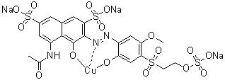 [5-(Acetylamino)-4-hydroxy-3-[[2-hydroxy-5-methoxy-4-[[2-(sulfooxy)ethyl]sulfonyl]phenyl]azo]-2,7-naphthalenedisulfonato(5-)]cuprate(3-) trisodium molecular structure (CAS 85631-95-4)