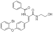 CAS 登录号：859506-47-1, N-[(1Z)-2-[4-(2-溴苯氧基)苯基]-1-[[(2-羟基乙基)氨基]羰基]乙烯基]苯甲酰胺