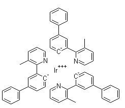 三[2-(3-甲基吡啶-2-基)(4-苯基)苯]合铱分子结构 (CAS 861144-71-0)