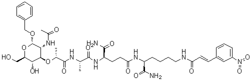 CAS # 863918-60-9, Muramoyl dipeptide C, N-[N-Acetyl-1-O-(phenylmethyl)-alpha-muramoyl]-L-alanyl-D-alpha-glutaminyl-N6-[(2E)-3-(3-nitrophenyl)-1-oxo-2-propenyl]-L-lysinamide