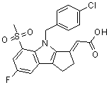 (2E)-[4-[(4-Chlorophenyl)methyl]-7-fluoro-1,4-dihydro-5-(methylsulfonyl)cyclopent[b]indol-3(2H)-ylidene]acetic acid molecular structure (CAS 866215-99-8)