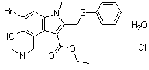 CAS # 868364-57-2, 6-Bromo-4-[(dimethylamino)methyl]-5-hydroxy-1-methyl-2-[(phenylthio)methyl]-1H-indole-3-carboxylic acid ethyl ester monohydrochloride monohydrate