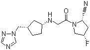 CAS 登录号：868771-57-7, 美罗利汀, (2S,4S)-4-氟-1-[2-[[(1R,3S)-3-(1H-1,2,4-三唑-1-基甲基)环戊基]氨基]乙酰基]-2-吡咯烷甲腈