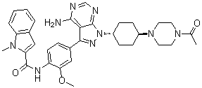CAS # 869748-10-7, N-[4-[1-[trans-4-(4-Acetyl-1-piperazinyl)cyclohexyl]-4-amino-1H-pyrazolo[3,4-d]pyrimidin-3-yl]-2-methoxyphenyl]-1-methyl-1H-indole-2-carboxamide, A 770041