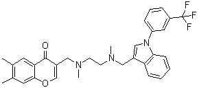 structure of CAS# 869998-49-2, 6,7-Dimethyl-3-[[methyl[2-[methyl[[1-[3-(trifluoromethyl)phenyl]-1H-indol-3-yl]methyl]amino]ethyl]amino]methyl]-4H-1-benzopyran-4-one