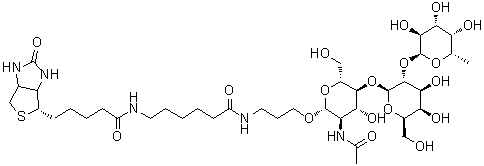 CAS # 870891-89-7, (3aS,4S,6aR)-N-[6-[[3-[[O-6-Deoxy-alpha-L-galactopyranosyl-(1→2)-O-beta-D-galactopyranosyl-(1→4)-2-(acetylamino)-2-deoxy-beta-D-glucopyranosyl]oxy]propyl]amino]-6-oxohexyl]hexahydro-2-oxo-1H-thieno[3,4-d]imidazole-4-pentanamide