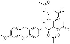(1S)-1,5-脱水-1-C-[4-氯-3-[(4-甲氧基苯基)甲基]苯基]-D-山梨糖醇四乙酸酯分子结构 (CAS 872980-38-6)