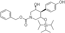 structure of CAS# 873945-27-8, Benzyl (3R,4R,5S)-3-hydroxy-4-(4-hydroxyphenyl)-5-(triisopropylsilanyloxy)piperidine-1-carboxylate