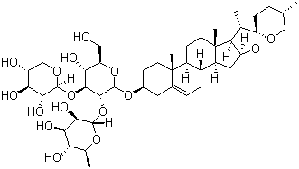 CAS # 87480-46-4, Liriope muscari baily saponins C, (3beta,25S)-Spirost-5-en-3-yl O-6-deoxy-alpha-L-mannopyranosyl-(1-2)-O-[beta-D-xylopyranosyl-(1-3)]-beta-D-glucopyranoside