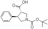 structure of CAS# 884048-45-7, (3S,4R)-1-(tert-Butoxycarbonyl)-4-phenylpyrrolidine-3-carboxylic acid