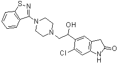 CAS # 884305-08-2, 5-[2-[4-(1,2-Benzisothiazol-3-yl)-1-piperazinyl]-1-hydroxyethyl]-6-chloro-1,3-dihydro-2H-indol-2-one