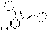 structure of CAS# 886230-76-8, (E)-3-[2-(Pyridin-2-yl)ethenyl]-1-(tetrahydro-2H-pyran-2-yl)-1H-indazol-6-amine