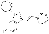structure of CAS# 886230-77-9, (E)-6-碘-3-[2-(吡啶-2-基)乙烯基]-1-(四氢-2H-吡喃-2-基)-1H-吲唑