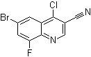 structure of CAS# 886362-71-6, 6-Bromo-4-chloro-8-fluoro-3-quinolinecarbonitrile