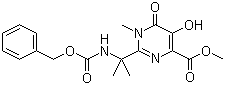 structure of CAS# 888504-27-6, 1,6-Dihydro-5-hydroxy-1-methyl-2-[1-methyl-1-[[(phenylmethoxy)carbonyl]amino]ethyl]-6-oxo-4-pyrimidinecarboxylic acid methyl ester