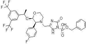 CAS # 889852-02-2, [3-[[(2R,3S)-2-[(1R)-1-[3,5-Bis(trifluoromethyl)phenyl]ethoxy]-3-(4-fluorophenyl)-4-morpholinyl]methyl]-2,5-dihydro-5-oxo-1H-1,2,4-triazol-1-yl]phosphonic acid mono(phenylmethyl) ester