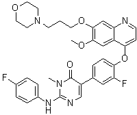 5-[3-Fluoro-4-[[6-methoxy-7-(3-morpholinopropoxy)quinolin-4-yl]oxy]phenyl]-2-(4-fluorophenylamino)-3-methylpyrimidin-4(3H)-one molecular structure (CAS 890019-63-3)