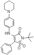 structure of CAS# 898800-26-5, 2-(1,1-Dimethylethyl)-5-phenyl-4-[[4-(1-piperidinyl)phenyl]amino]-3(2H)-isothiazolone 1,1-dioxide